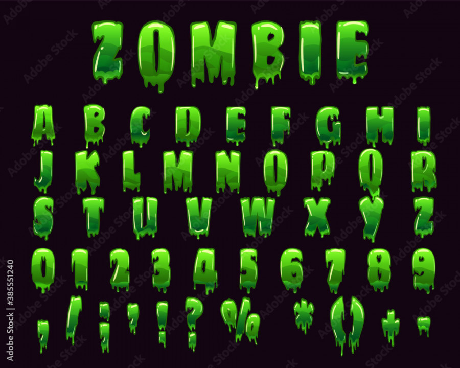 Zombie Font Alphabet green slime styled Halloween scary effect