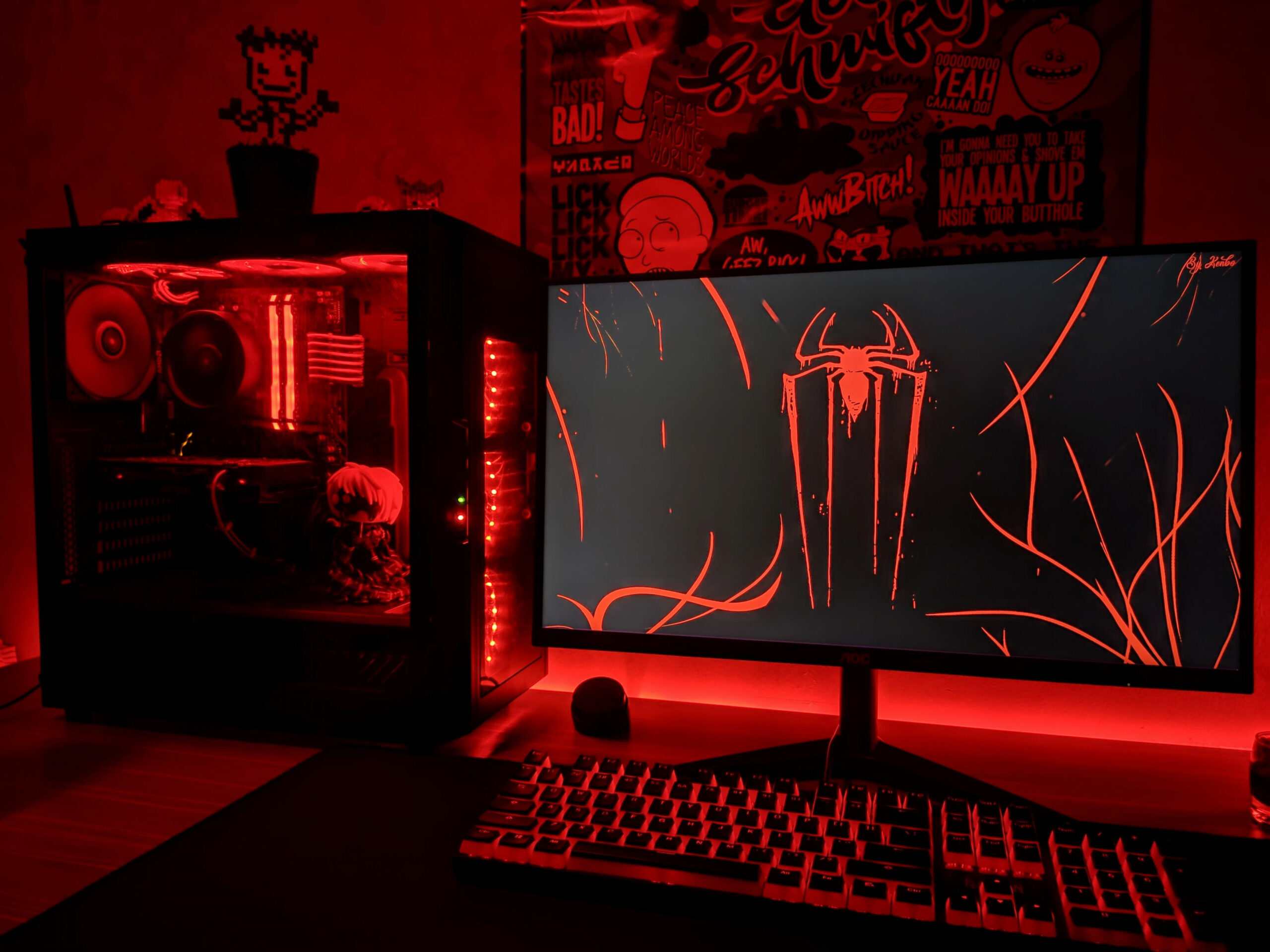 All Red Setup  Gaming room setup, Game room design, Computer