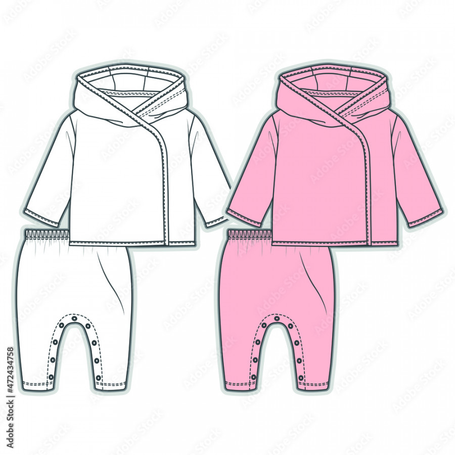 Baby fashion flat sketch, Baby clothes design VECTOR