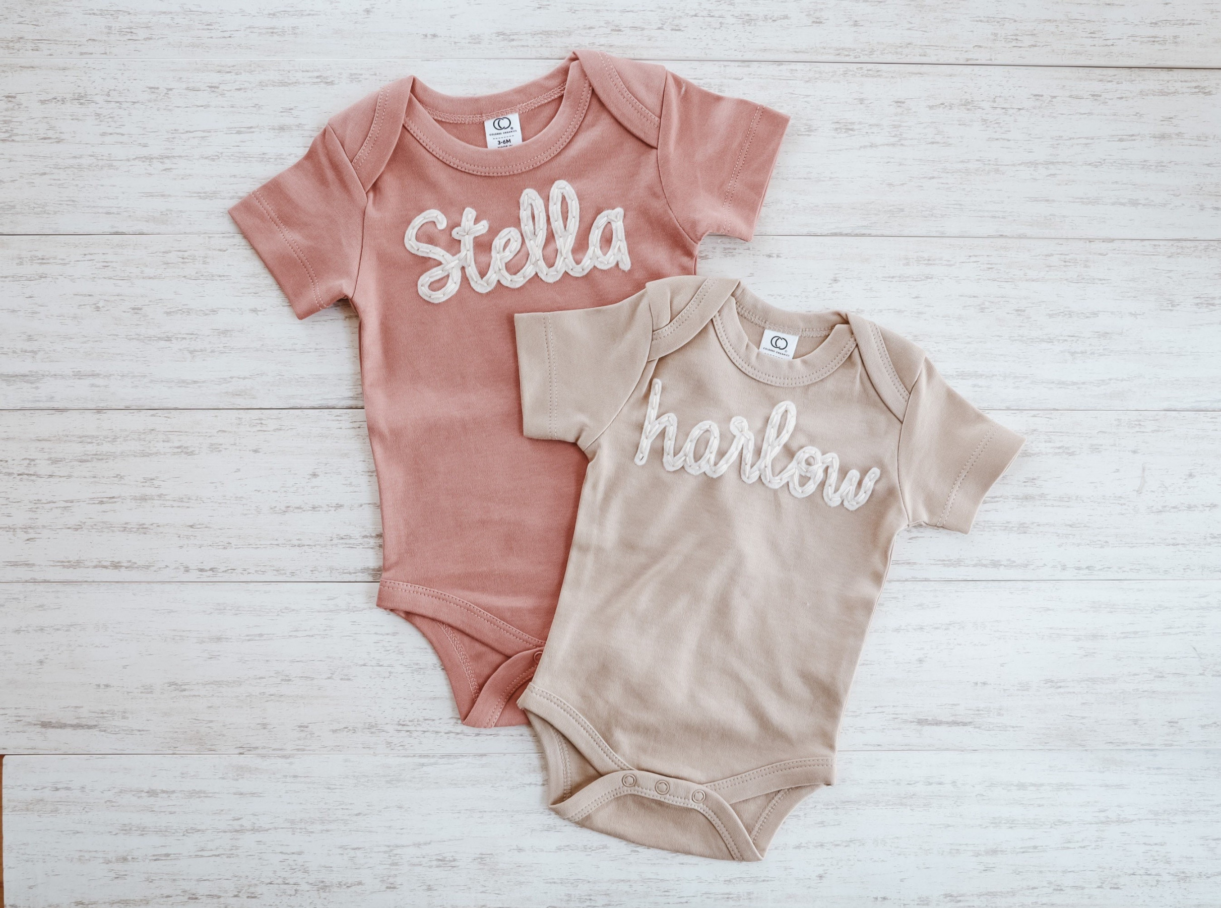 BABY NAME ONESIE®, Custom Hand Embroidered Felt Name Short Sleeve