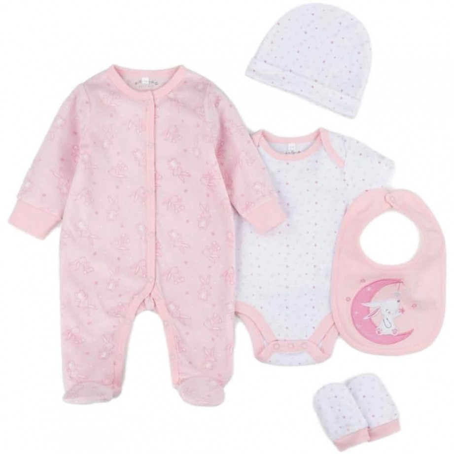 Baby Pink Velour  Piece Gift Set - Baby Sleepsuit - Baby Clothing