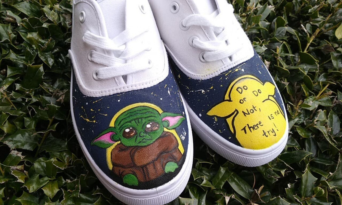 Baby Yoda custom painted shoes