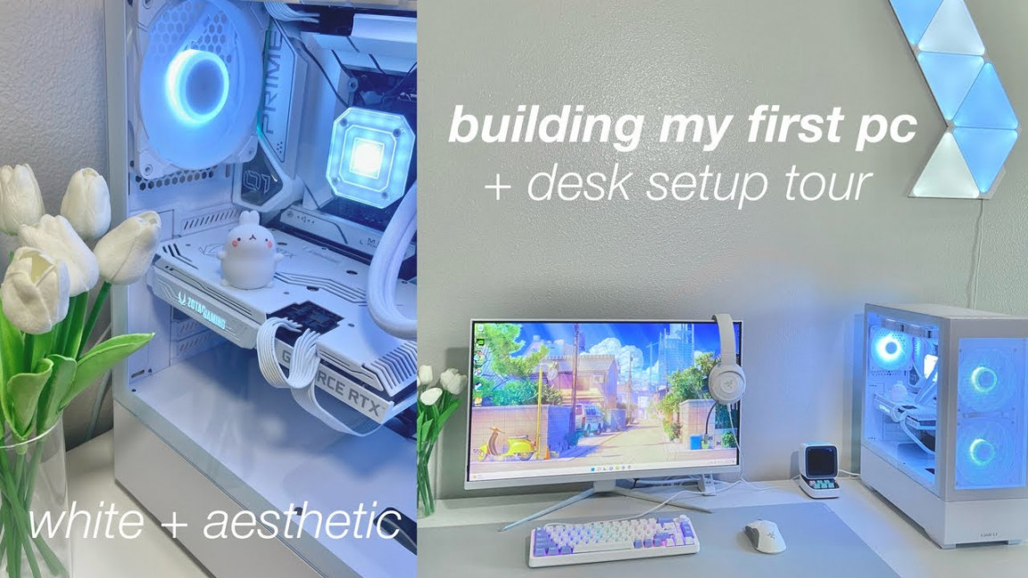 building my first gaming pc  aesthetic white build and desk + setup tour