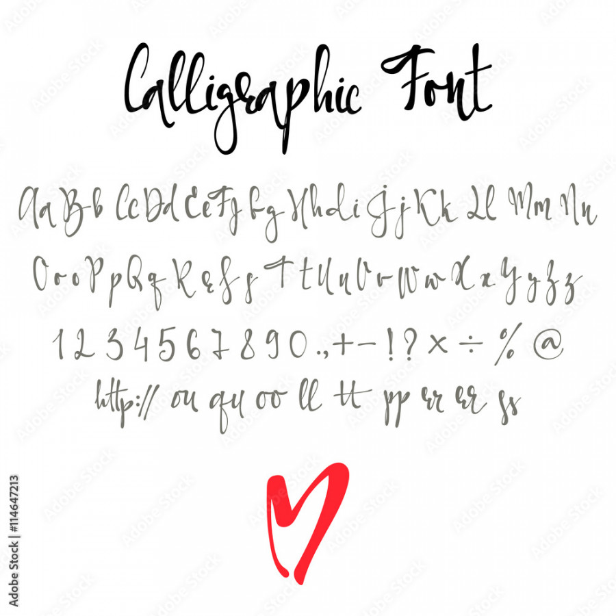 Calligraphic font with numbers, ampersand and symbols