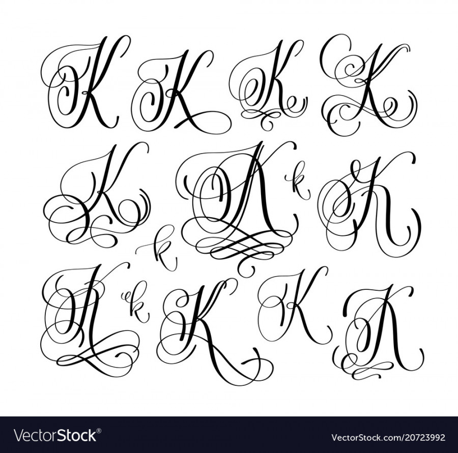 Calligraphy lettering script font k set han Vector Image