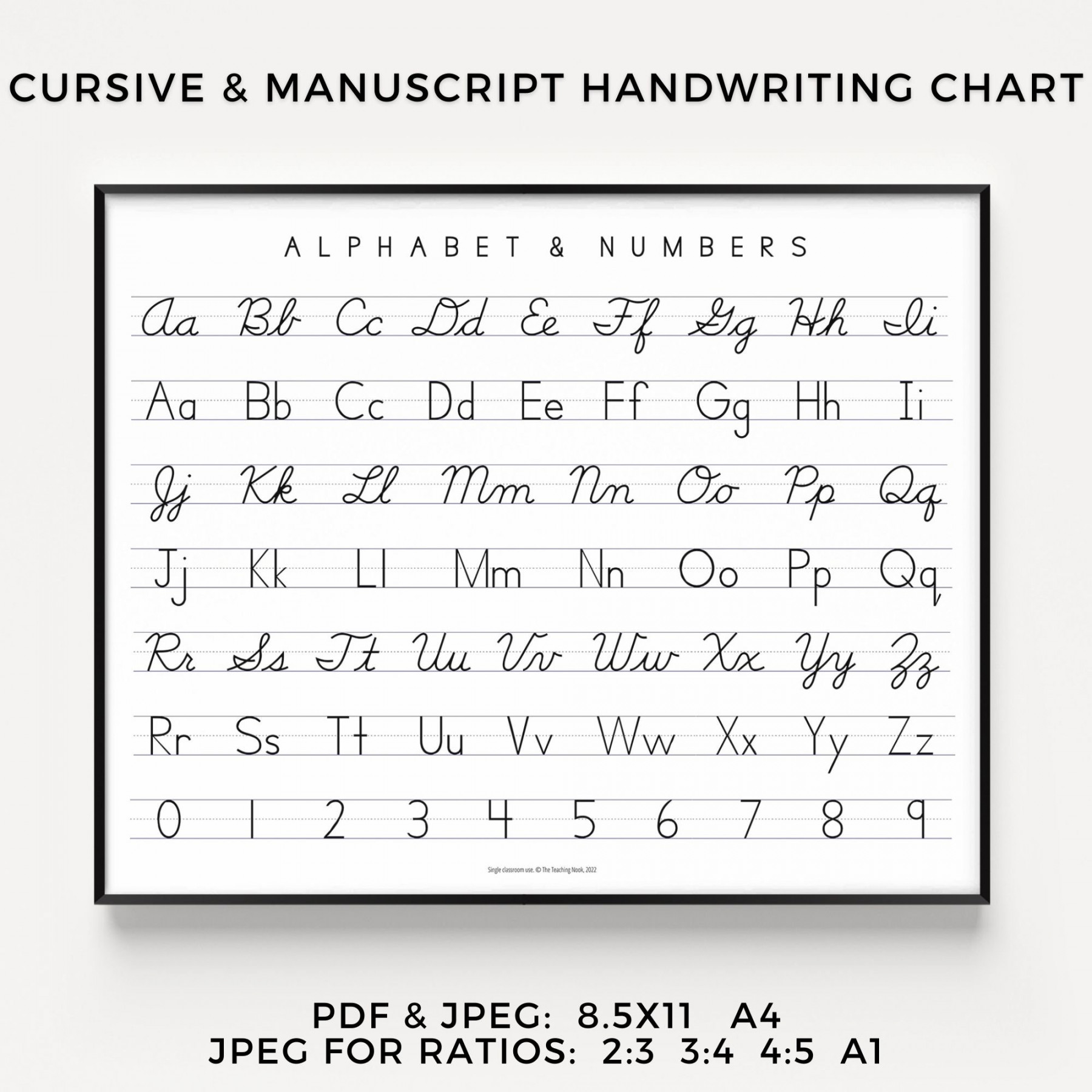 Cursive & Handschrift druck chart Alphabet ABC Poster Homeschool