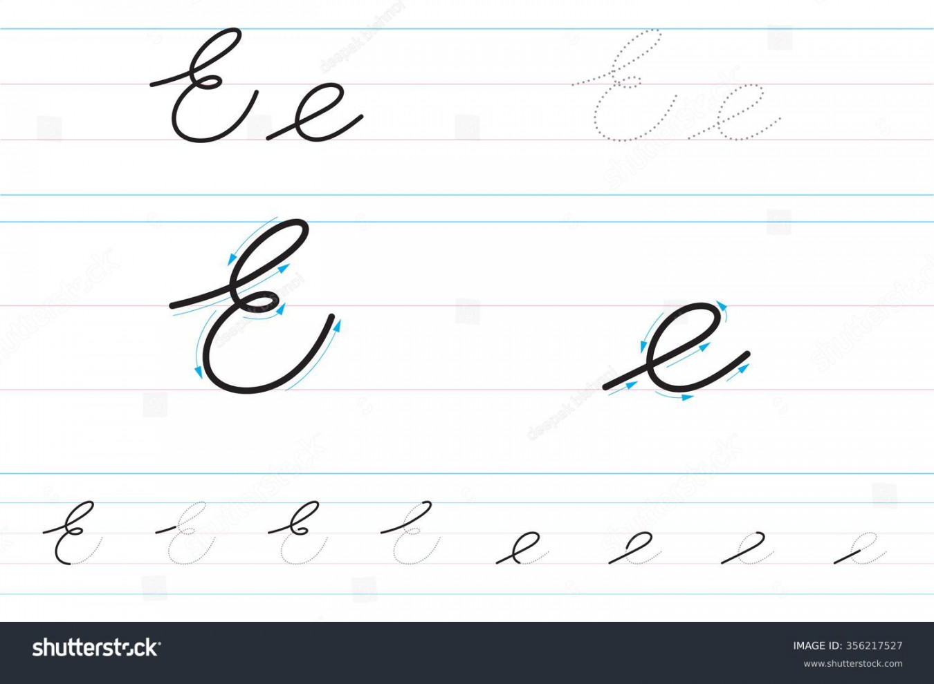 Cursive Letters Learning Write Ee Stock Vector (Royalty Free