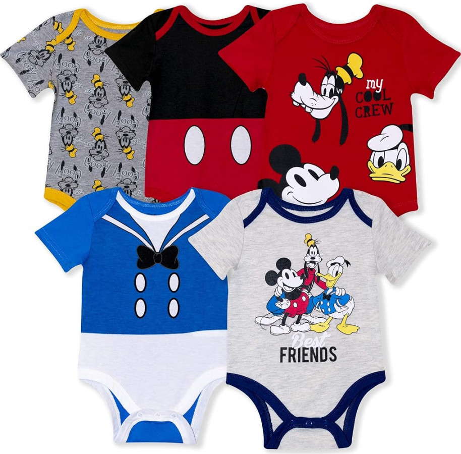 Disney Mickey Mouse Jungen er Pack Kurzarm Body für Neugeborene und  Kleinkinder - Grau/Schwarz/Rot/Blau