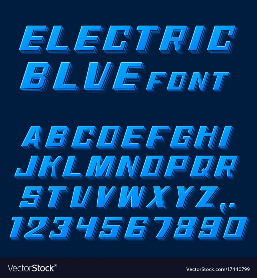 Electric blue font letters and numbers Royalty Free Vector