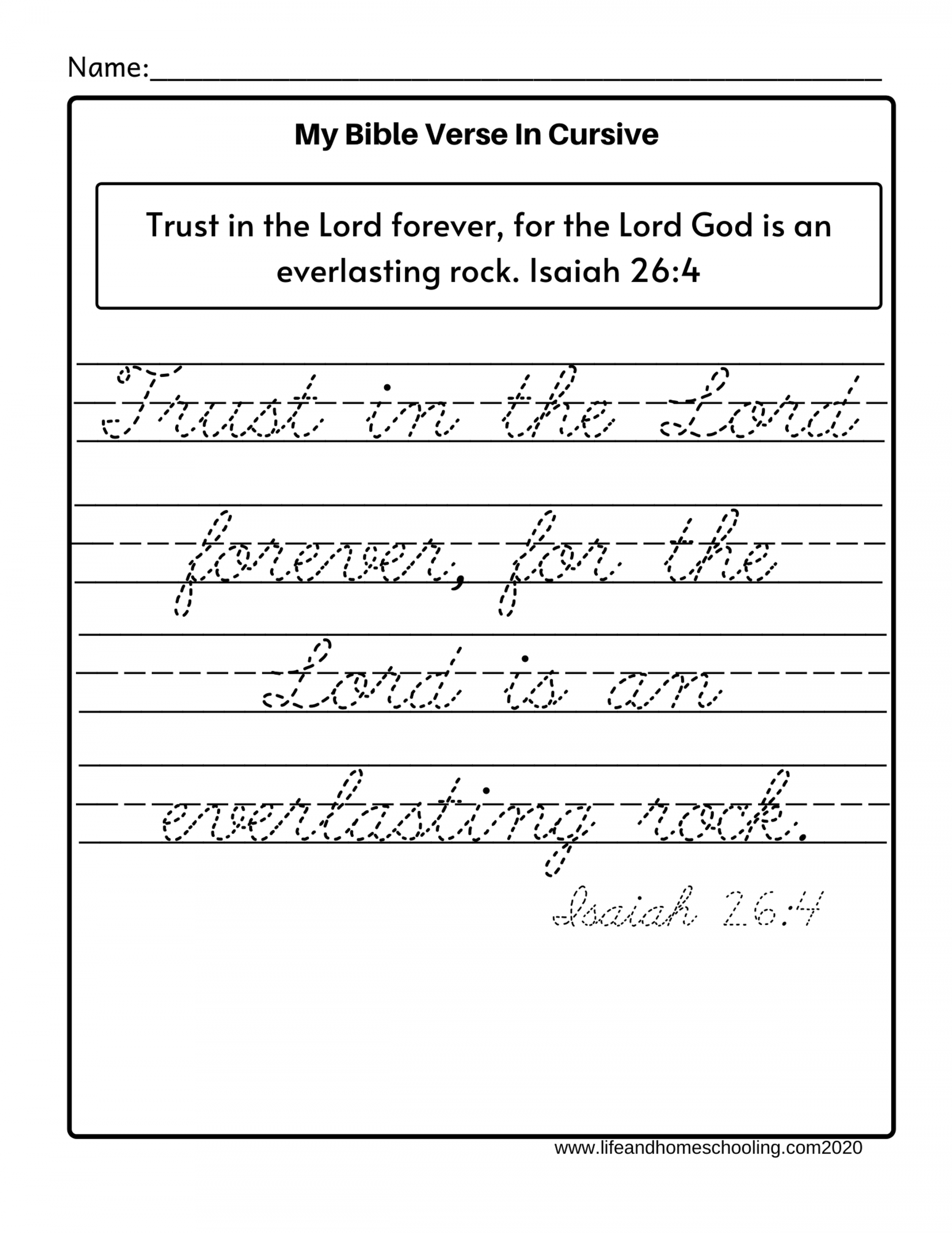 Free Tracing Bible Verses for Kids (Cursive)  lifeandhomeschooling