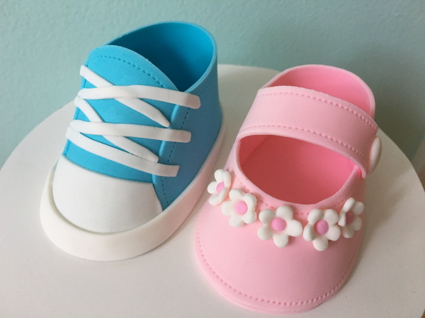 GENDER REVEAL Fondant Baby SHOES Cake Topper, - Etsy