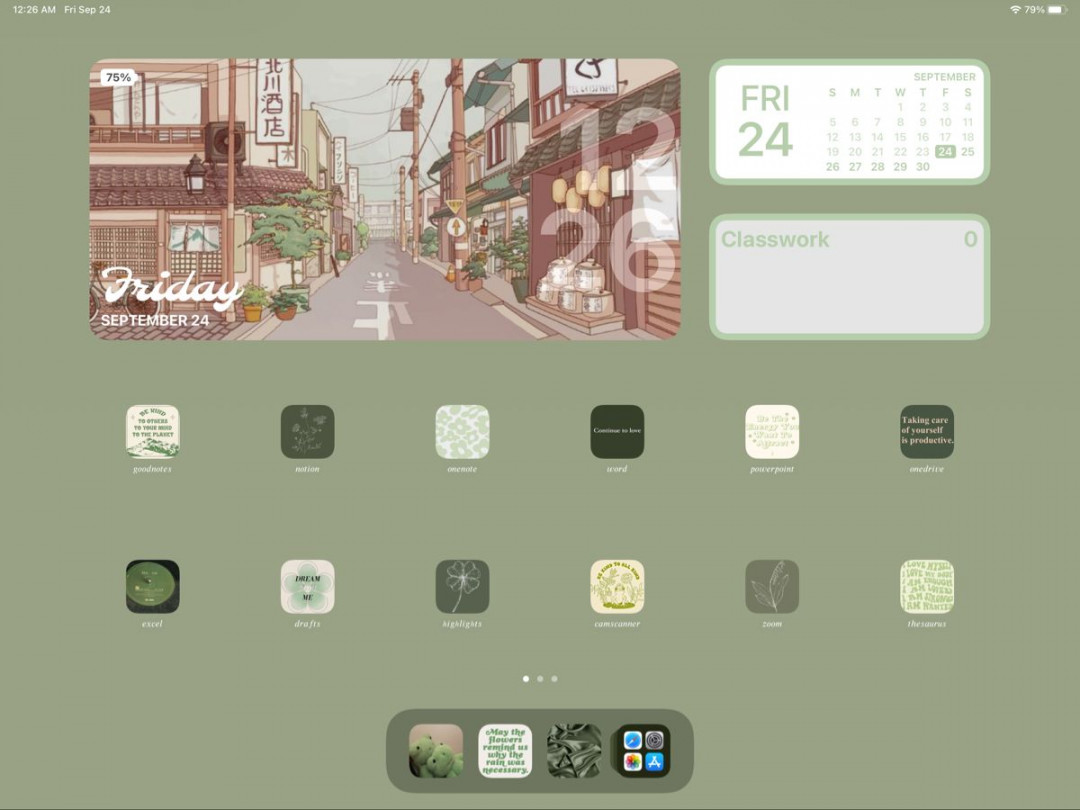 Green aesthetic ipad os  widget widgets home screen layout soft