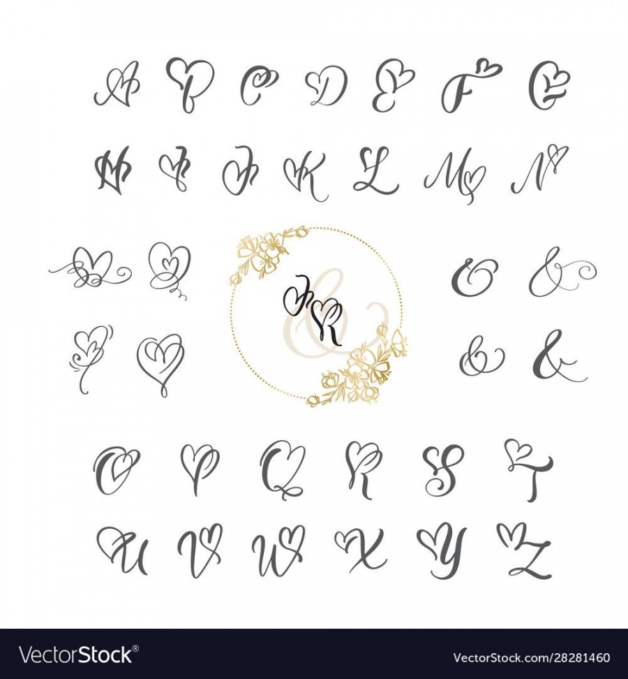 Handwritten heart calligraphy monogram alphabet