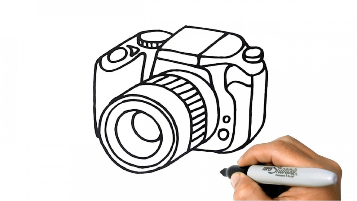 How to DRAW a DIGITAL CAMERA DLSR Easy Step by Step - YouTube