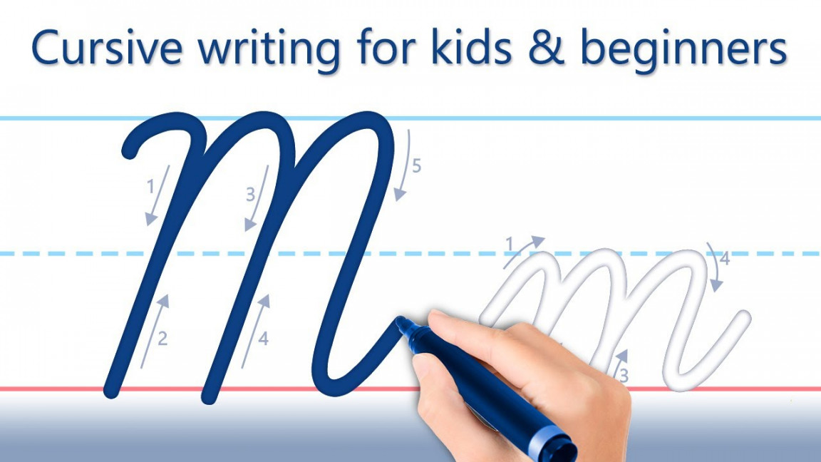 How to write letter "M". Cursive writing for kids and beginners.  Handwriting practice.