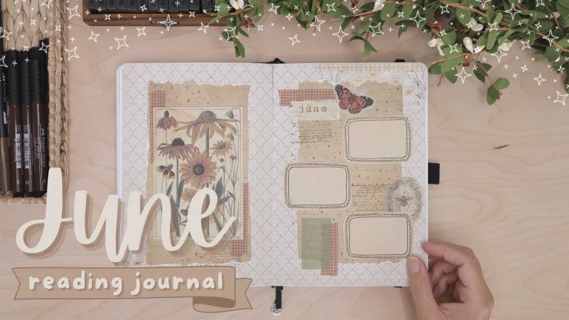 June Reading Journal Setup  Book Journal Setup  Vintage Journal   Vintage Scrapbook Theme