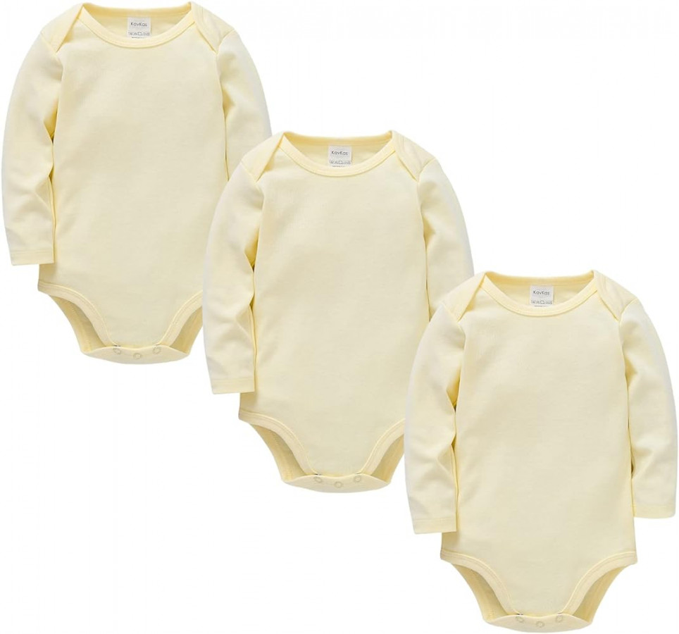 kavkas Long Sleeve Baby Bodysuit for Boys and Girls Newborn Cotton Vests  Undershirts Infant Solid Onesies  Pack (-M)