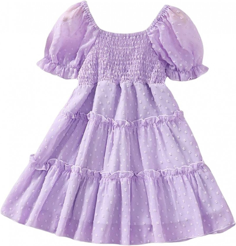 Kids Casual Outfits Toddler Babygirls Dresses Purple Bubble Sleeve Short  Sleeve Ruffle Princess Dress Summer Clothes (Purple, - Years)