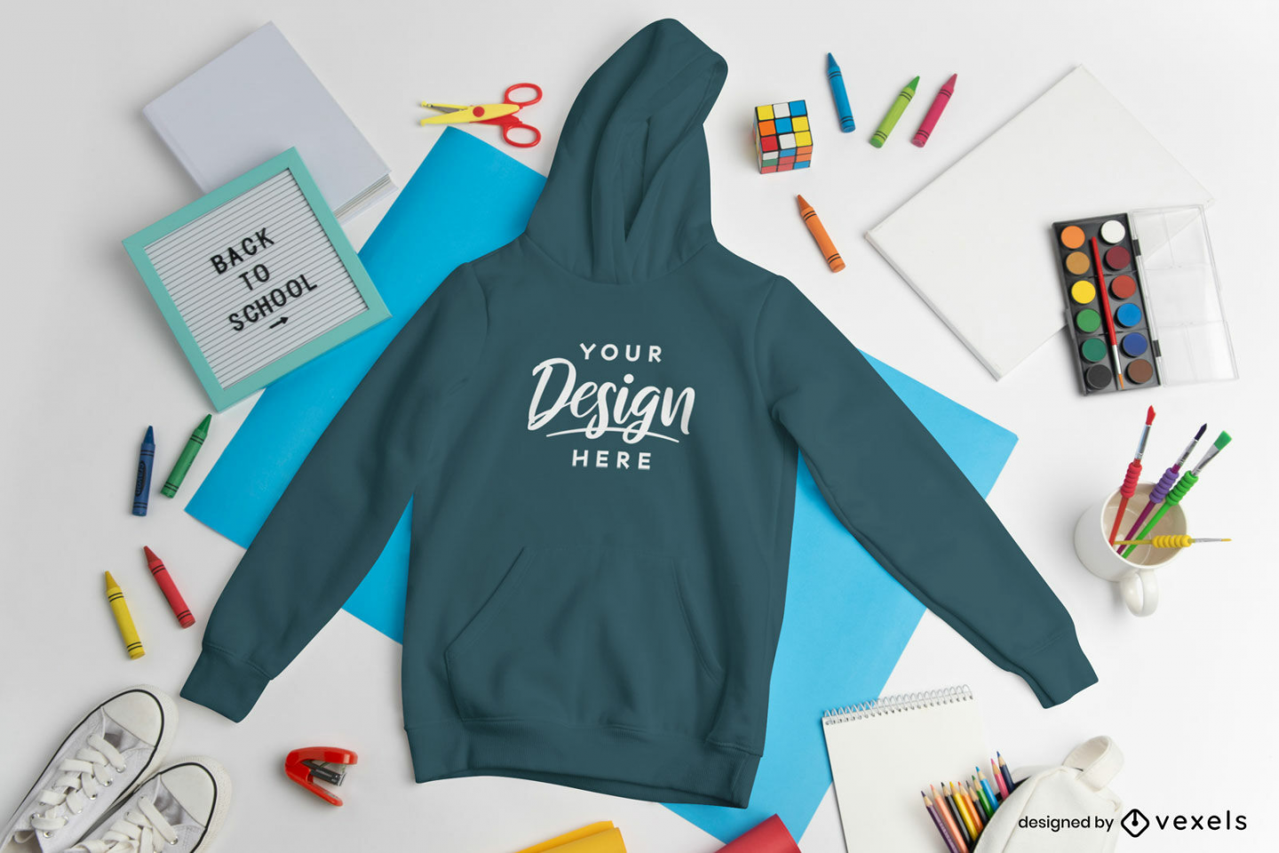 Kinder Zurück In Die Schule Hoodie Mockup PSD Bearbeitbare Vorlage