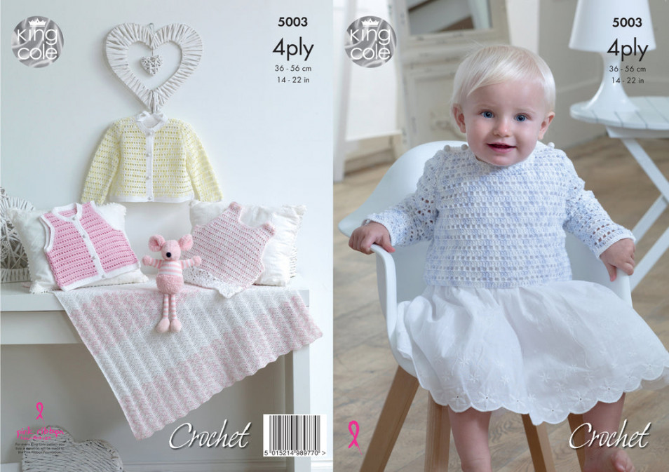 King Cole Ply Crochet Pattern - Baby Dress Sweater Cardigan