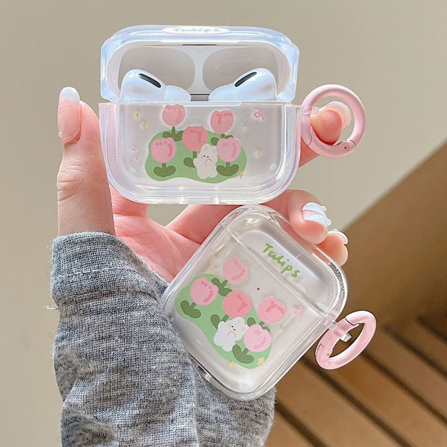 Koreanischen Fall Für Airpods   Pro  Transparent Nette Rosa Rose Floral  Kaninchen Silikon Schutzhülle Weiche Headset Abdeckung Für air schoten