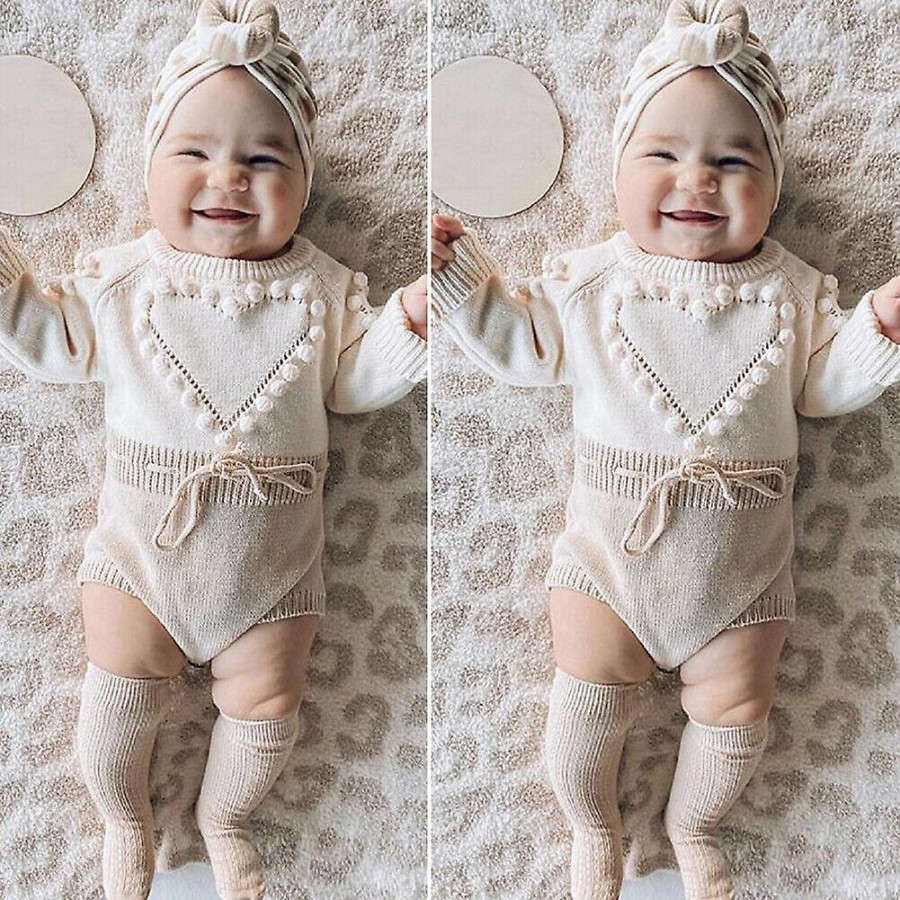 Lovely Infant Baby Girl Knitted Clothes Romper Jumpsuit Bodysuit