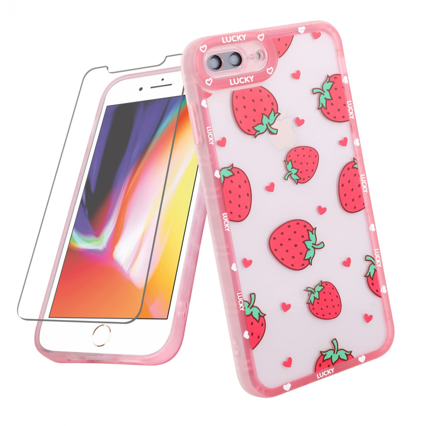 MZELQ Compatible with iPhone  Plus Case, iPhone  Plus Case Pink  Strawberry Cute Pattern Soft TPU iPhone  Case for Girls Women +  x Screen