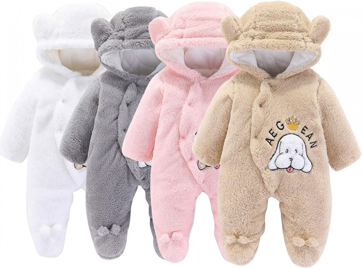 Newborn Baby Bear Warmer Snowsuit Cotton Fleece Hooded Romper