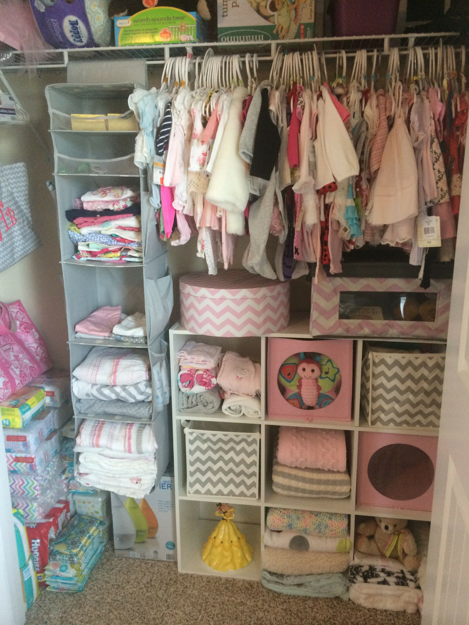 Newborn baby girl closet!  Baby girl closet, Baby girl nursery