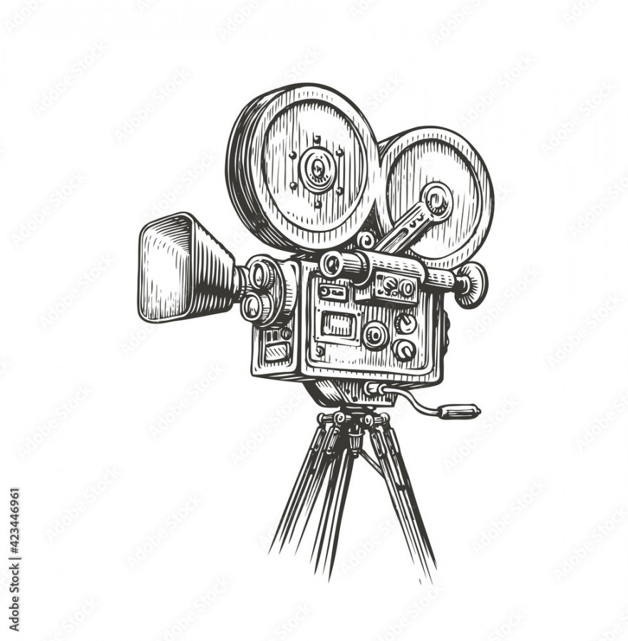 Old fashioned movie film camera sketch