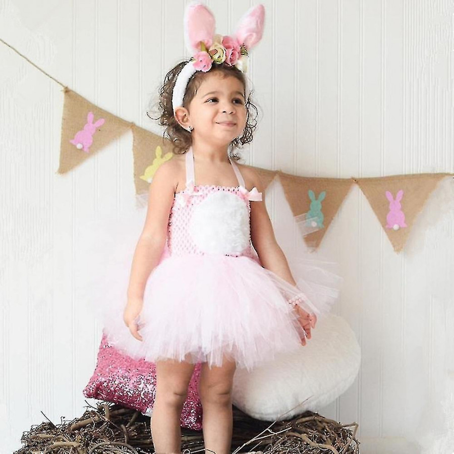 Pink Bunny Girl Costume Toddler Kids Rabbit Tutu Dress Outfits For