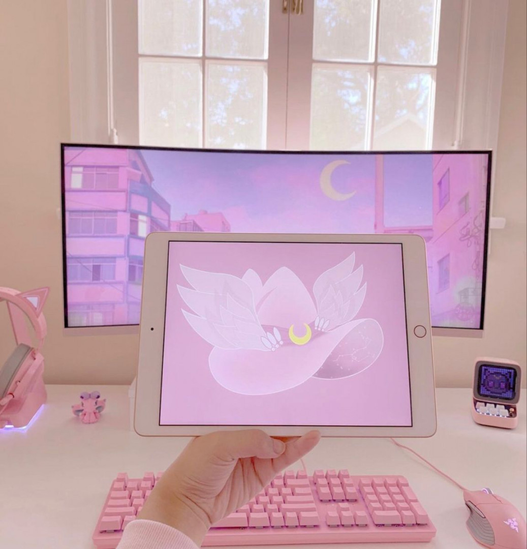 Pink gaming pc setup and iPad aesthetic @kitanabladex  Video game