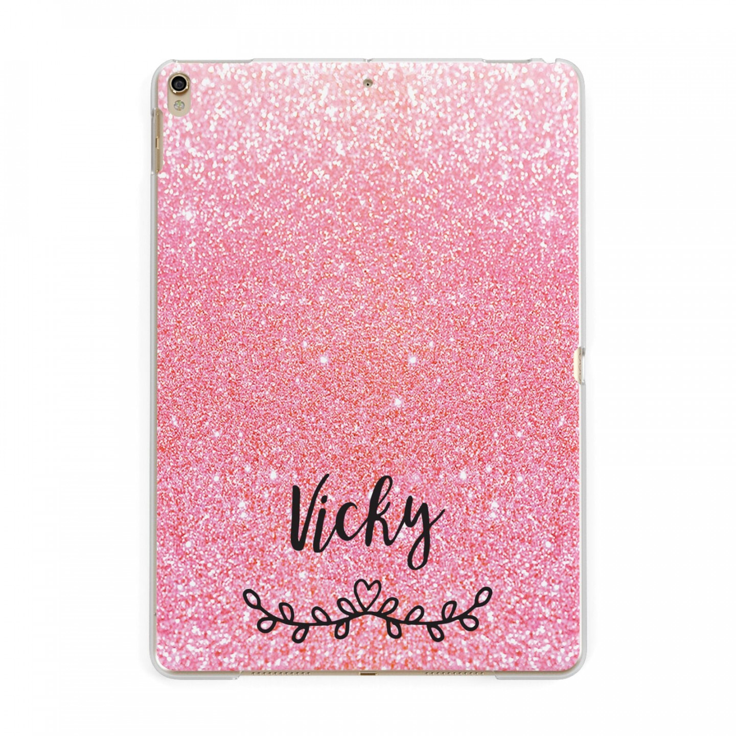 Pink Glitter with Custom Black Text iPad Case