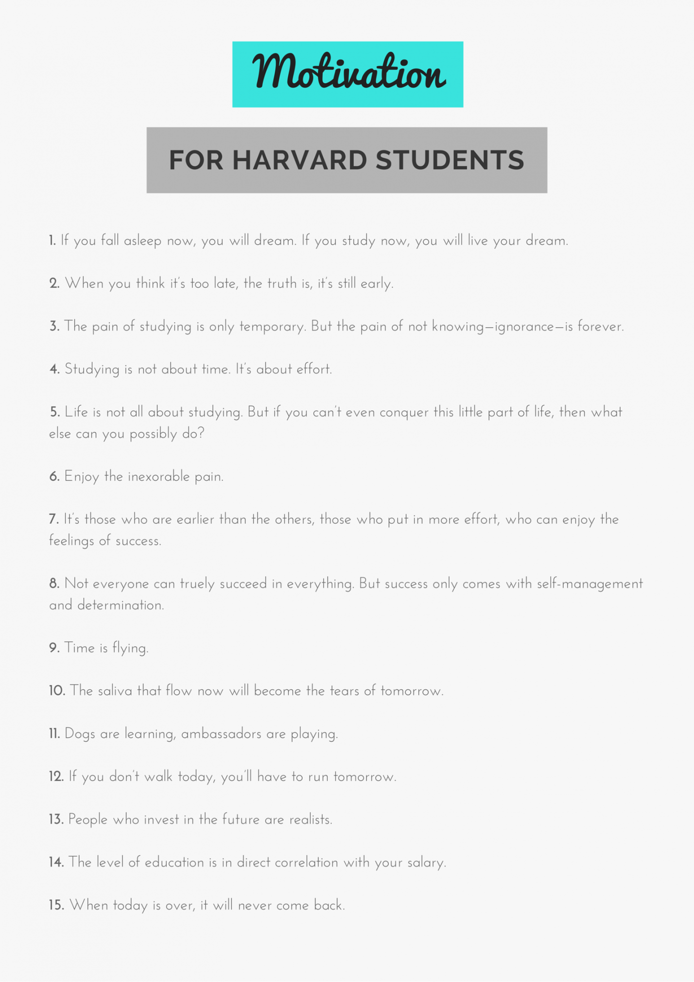 Rules of Motivation for Harvard Students  Harvard students