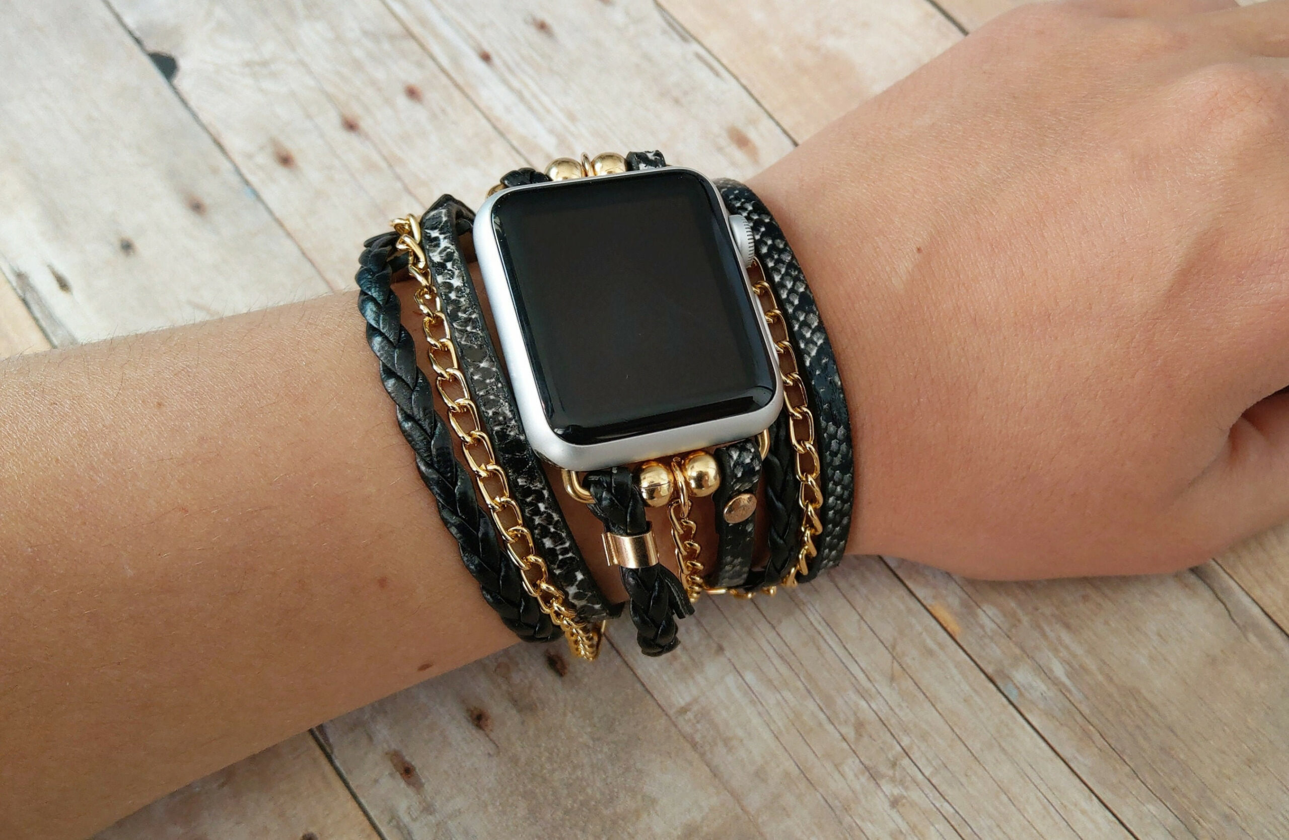 Schwarzes Boho Chic Apple Watch Band       mm