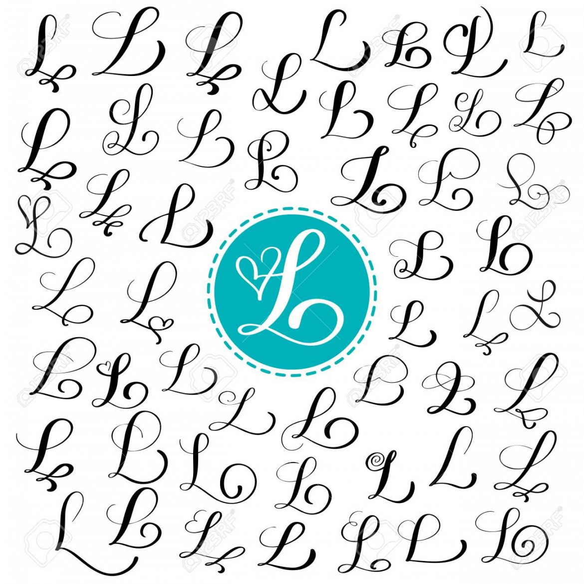 Set Of Hand Drawn Vector Calligraphy Letter L