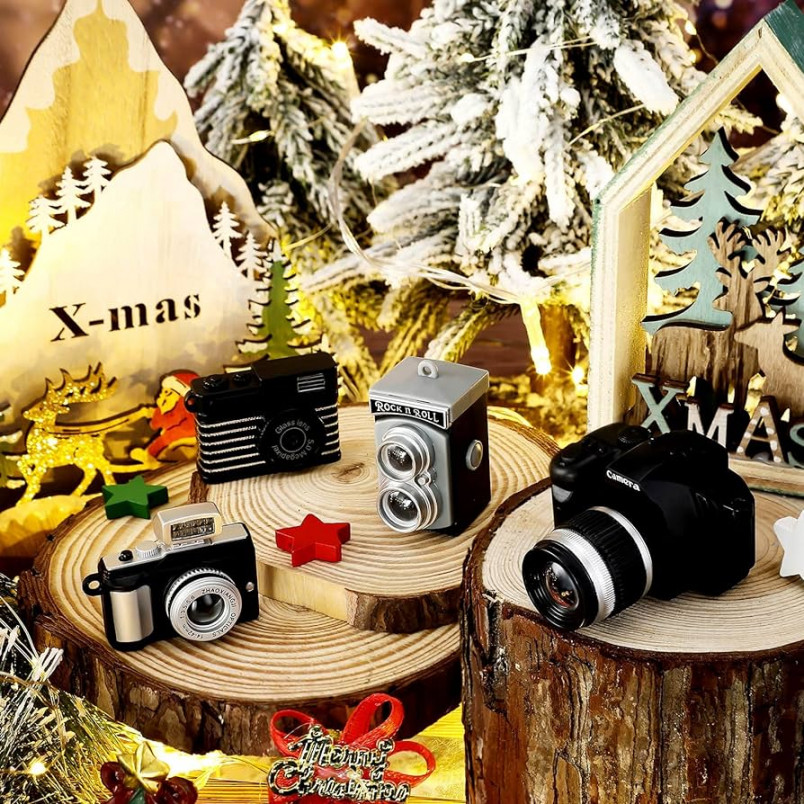 Stück Digital Kamera Weihnachtsschmuck Xmas Fotografie Ornamente  Weihnachtsbaum Kamera Dekorationen Vintage Weihnachten Ornamente mit Gold  Lanyards