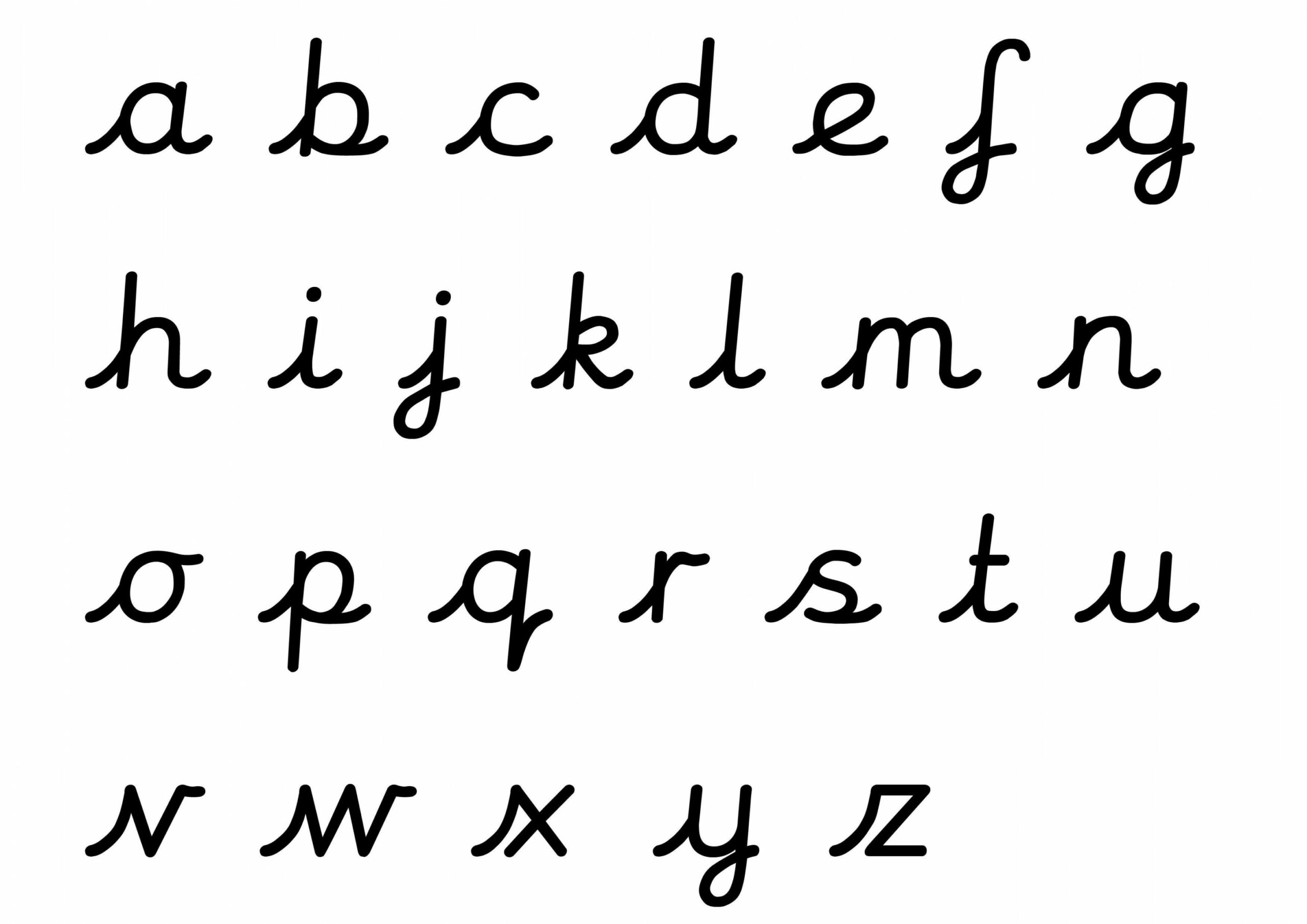 The Cursive alphabet used in most UK schools  Cursive writing