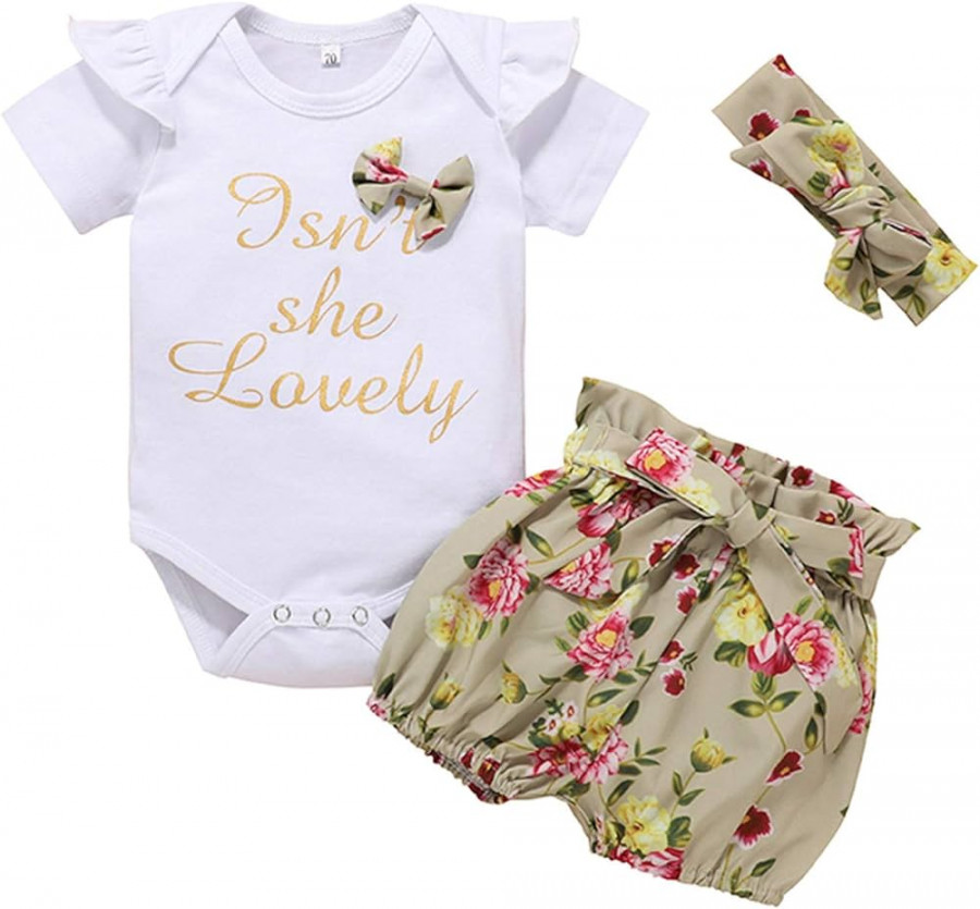 TT- Baby Girl Clothing Set, -Piece Clothing, Baby Summer Outfits Set,  Short Sleeve, Short Sleeve Romper Tops, Body + Flower Print Trousers,  Shorts,