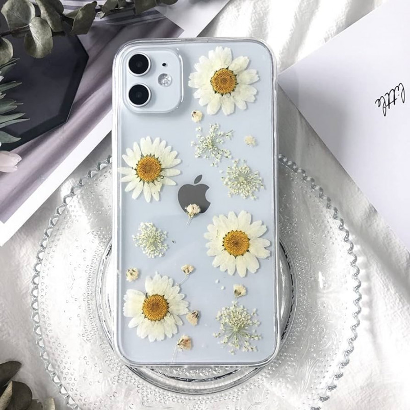 Tybiky iPhone  Mini Case Real Flowers Mobile Phone Case Transparent  Rubber Crystal Protective Case Handmade Colourful Dried Flower Art Case  Cover