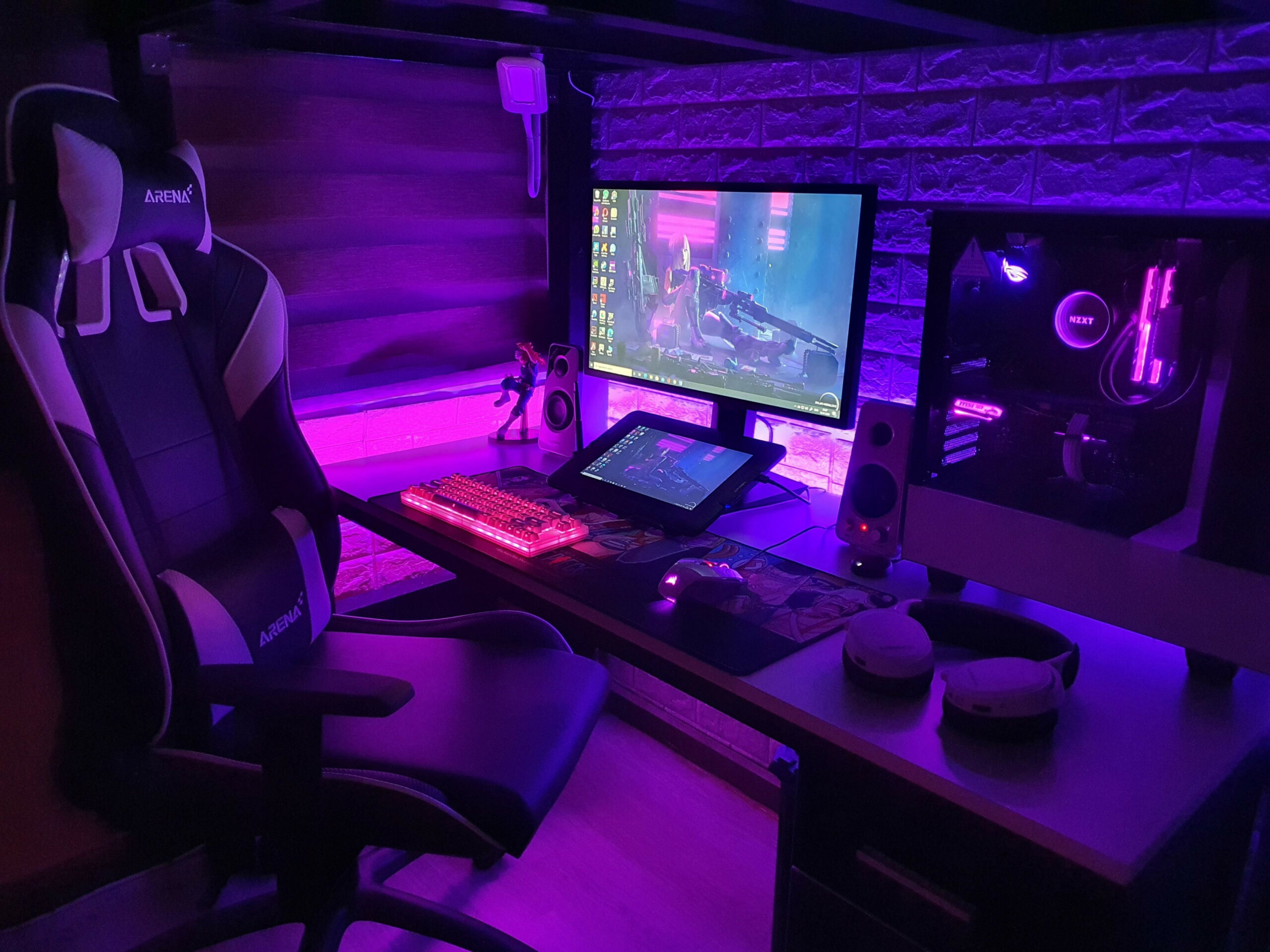 Under the loft bed gaming set up  Gaming room setup, Diy loft bed