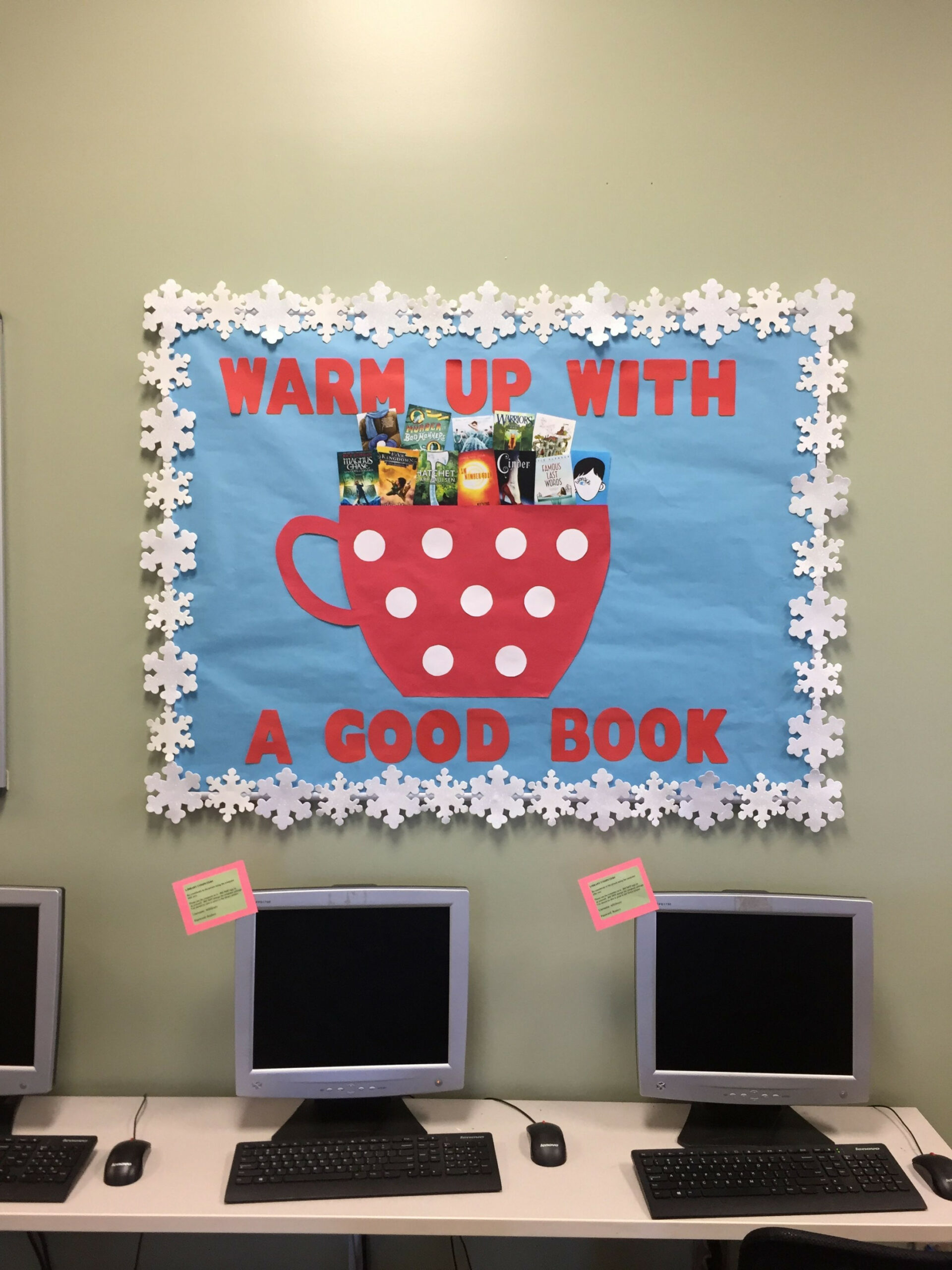 Winter library bulletin board  Library bulletin boards, Winter