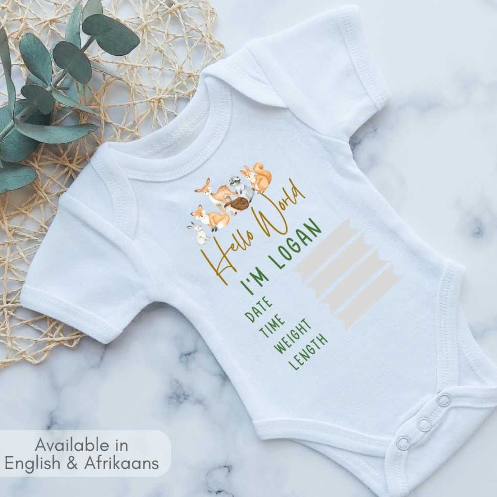 Woodlands Birth Announcement Onesie – Little Wildflower South Africa