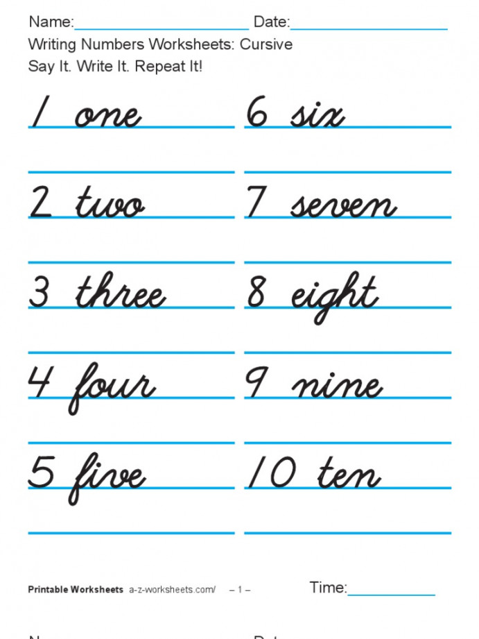 Writing Numbers Worksheets Cusive -00  PDF  Calligraphy