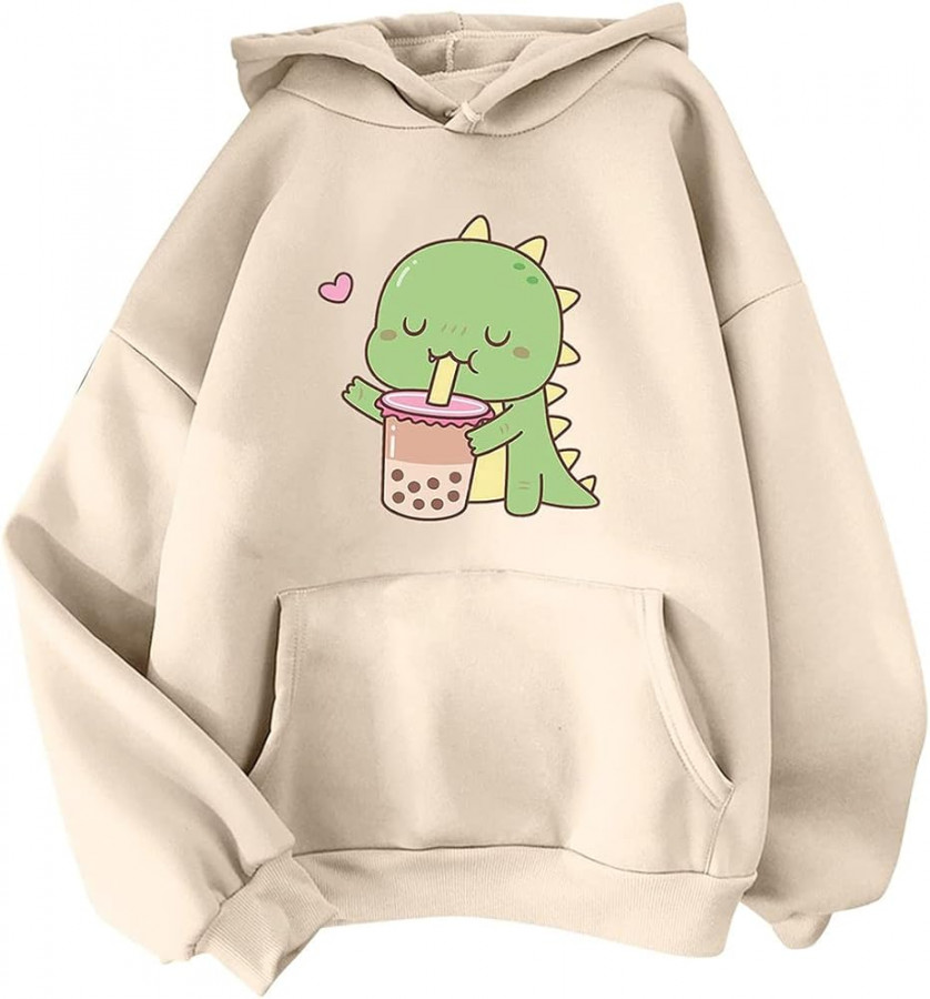 YINGKE Damen Teenager Kawaii Soft Hoodie Niedliche Dinosaurier Anime Print  Lange Ärmel Herbst Winter Sweatshirt Mädchen Sweatshirt