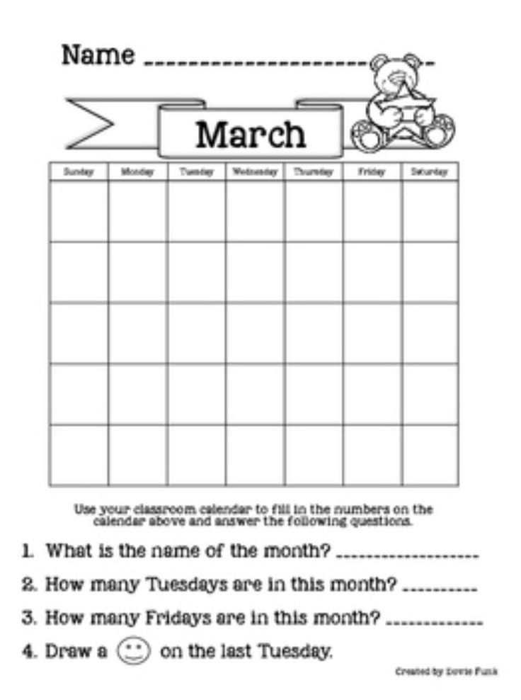 20 Free Calendar Worksheets Kindergarten