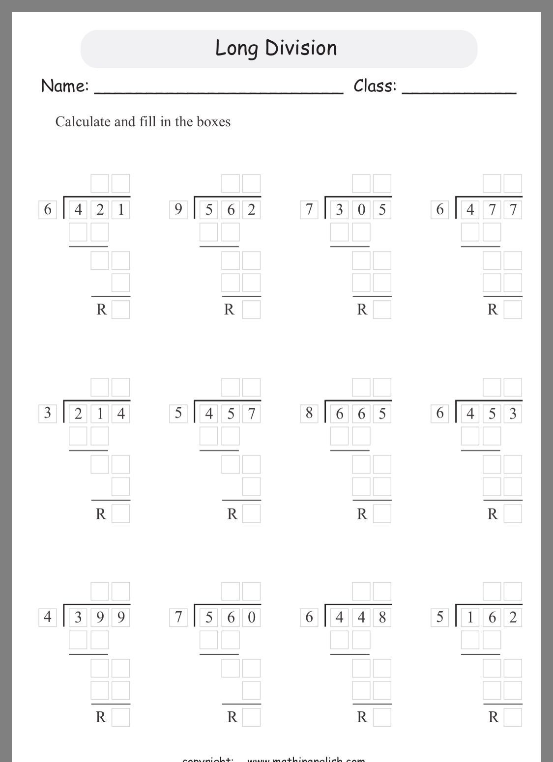 20 Math Worksheets For 4Th Grade Division