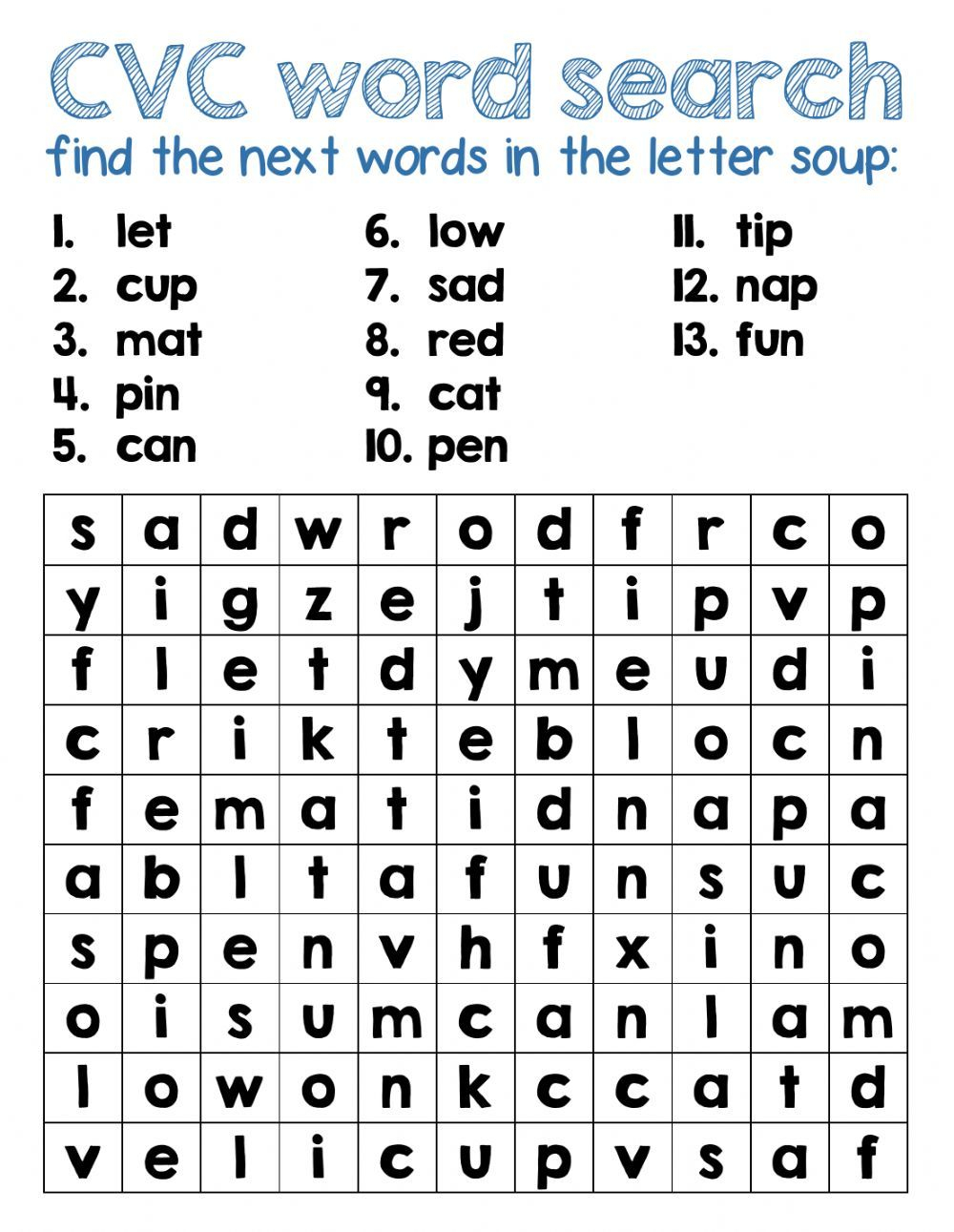 20 Word Search Worksheets For Kindergarten