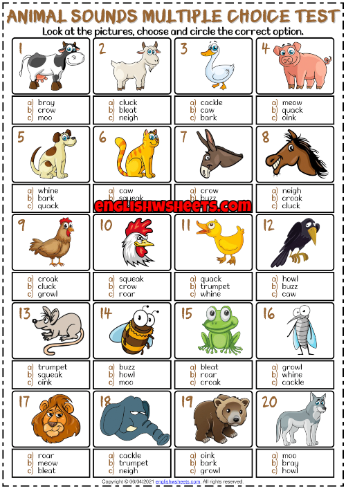 30 Animals And Their Sounds Worksheets Kindergarten