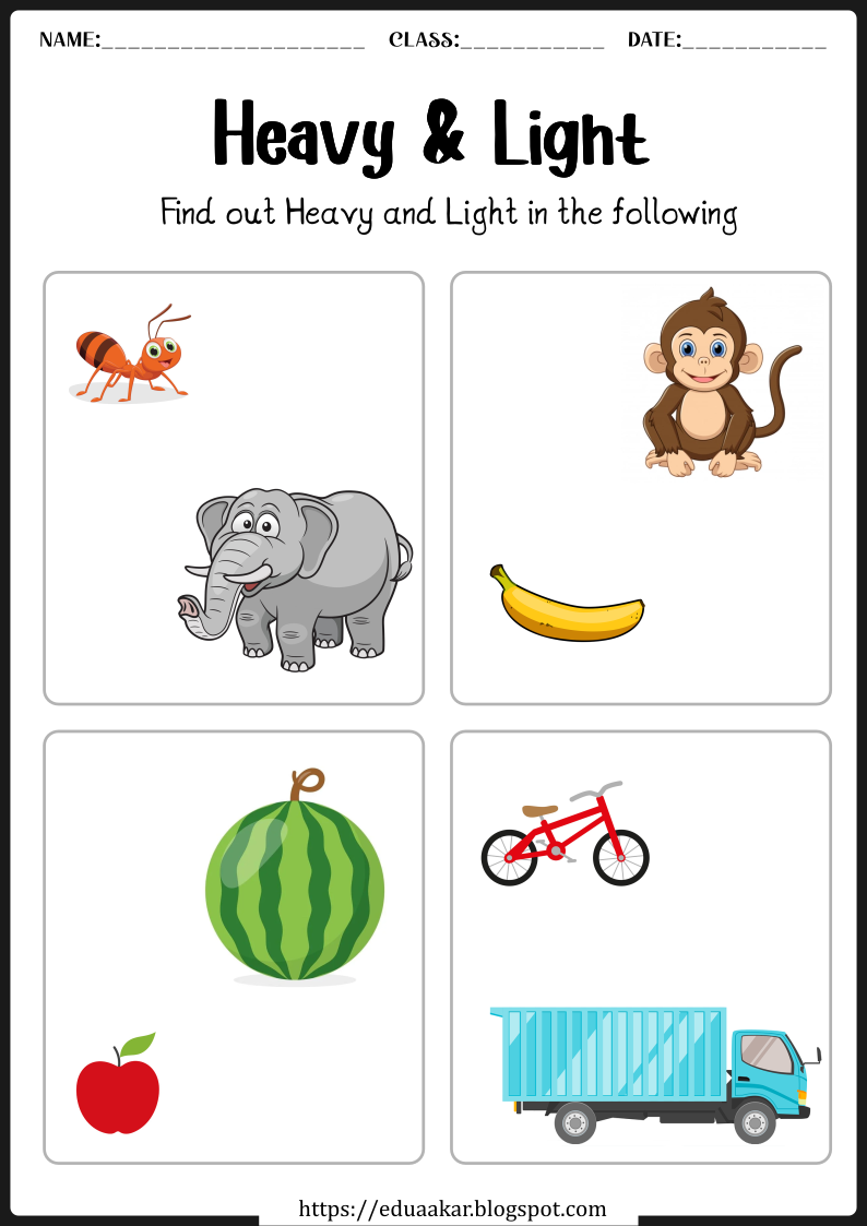 30 Heavy And Light Worksheets Kindergarten Printable